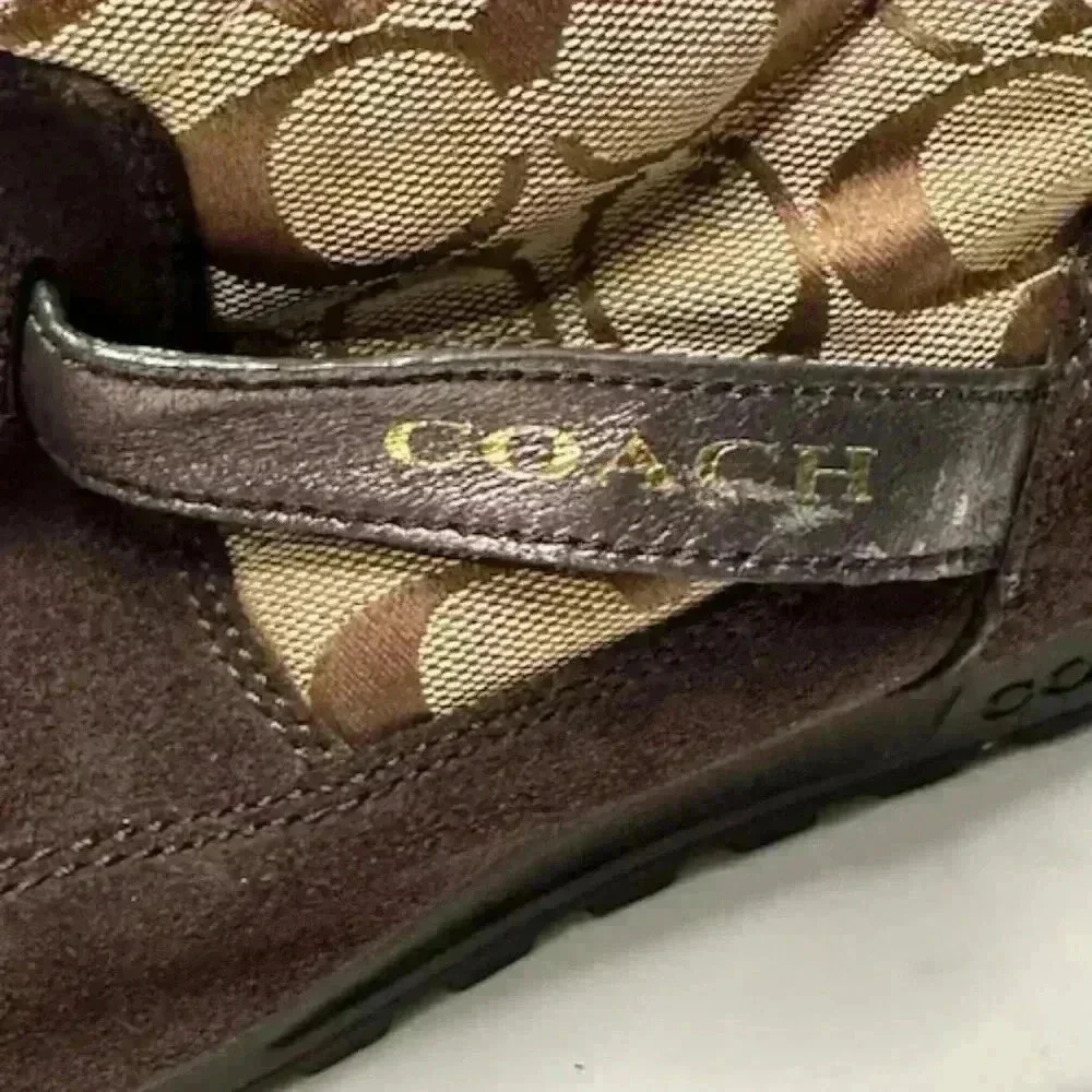 Coach Juniper Brown Suede Signature Jacquard Winter Boots Women's Size 8B